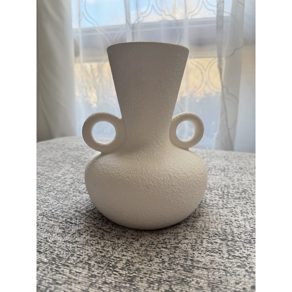 Ceramic White  Decorative Vase Textured with Handles By Ashland - 8"